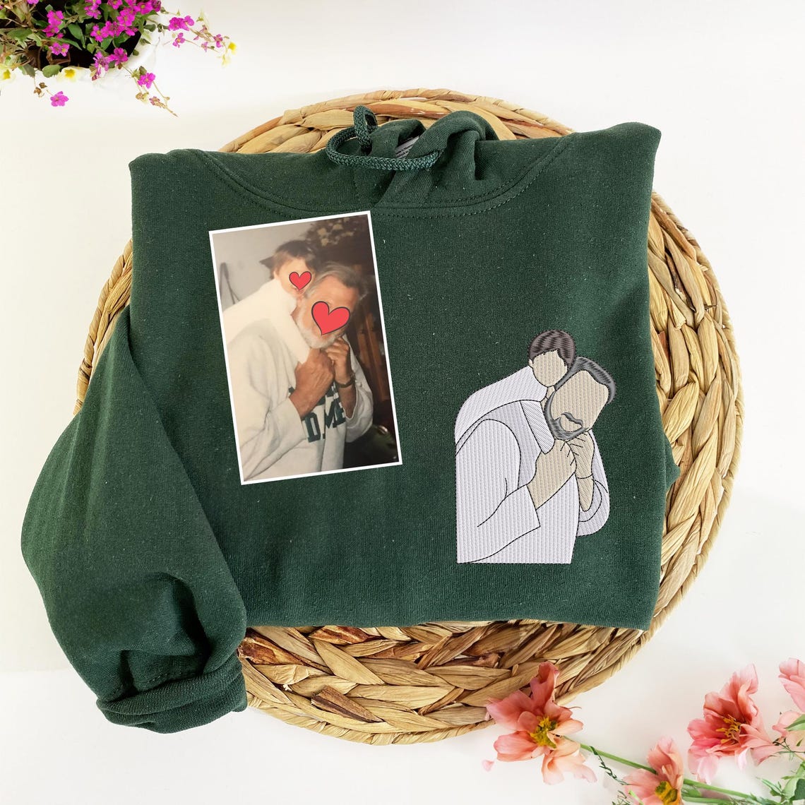 Custom Embroidery Hoodie Personalized Couple Portrait from Photo Hoodie Unique Gift for Lover & Family