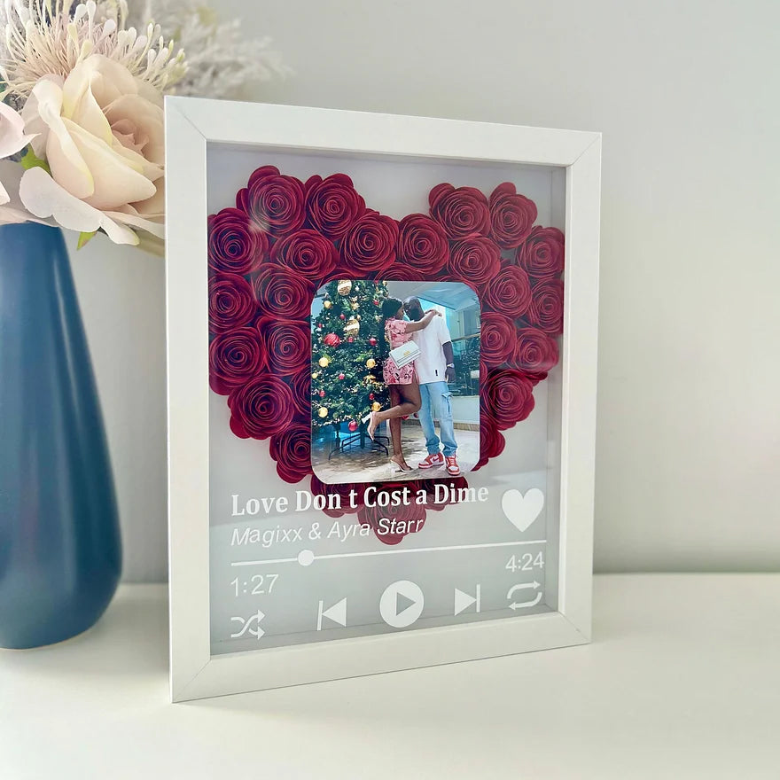 Personalized Music Album Flower Shadow Box Personalized Heart Flower Box for Family