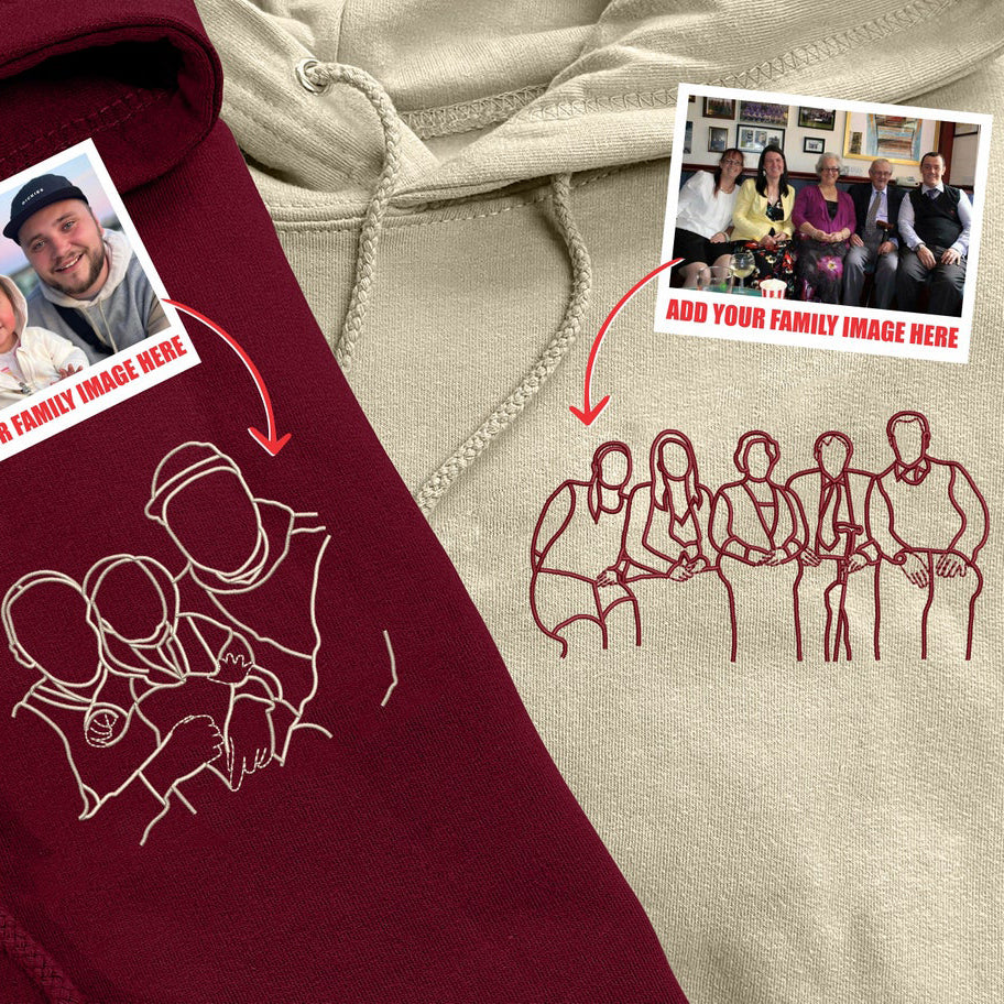 Custom Embroidery Family Hoodie Couple Portrait Outline from Photo Hoodie Unique Gift for Family