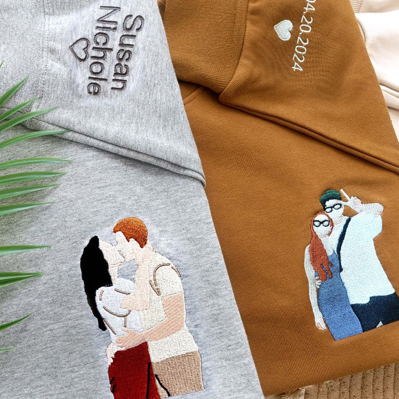 Personalized Embroidery Couple Sweatshirt Couple Portrait from Photo Sweatshirt Unique Gift for Lover & Family