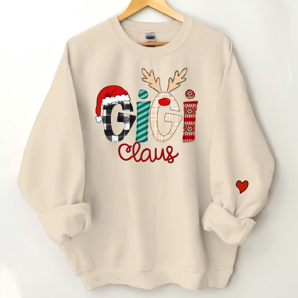 Custom Christmas Grandma/Mama Sweatshirt Personalized Xmas Claus with Kids' Names Sweatshirt