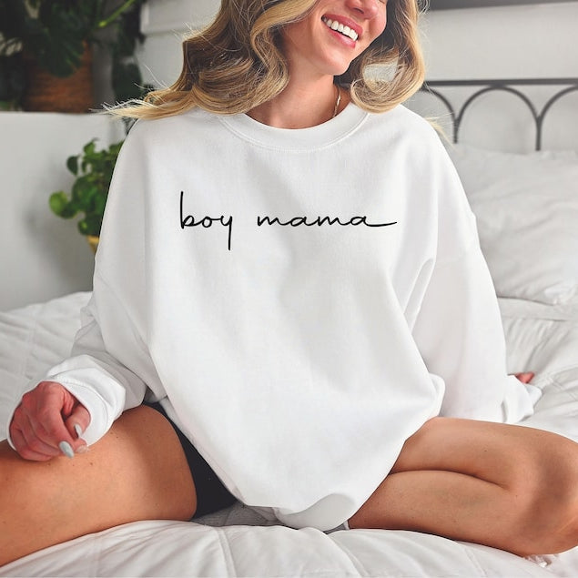 Custom Boy Mama Sweatshirt with Kids Name on Sleeve Personalized Gift for Family & Friend