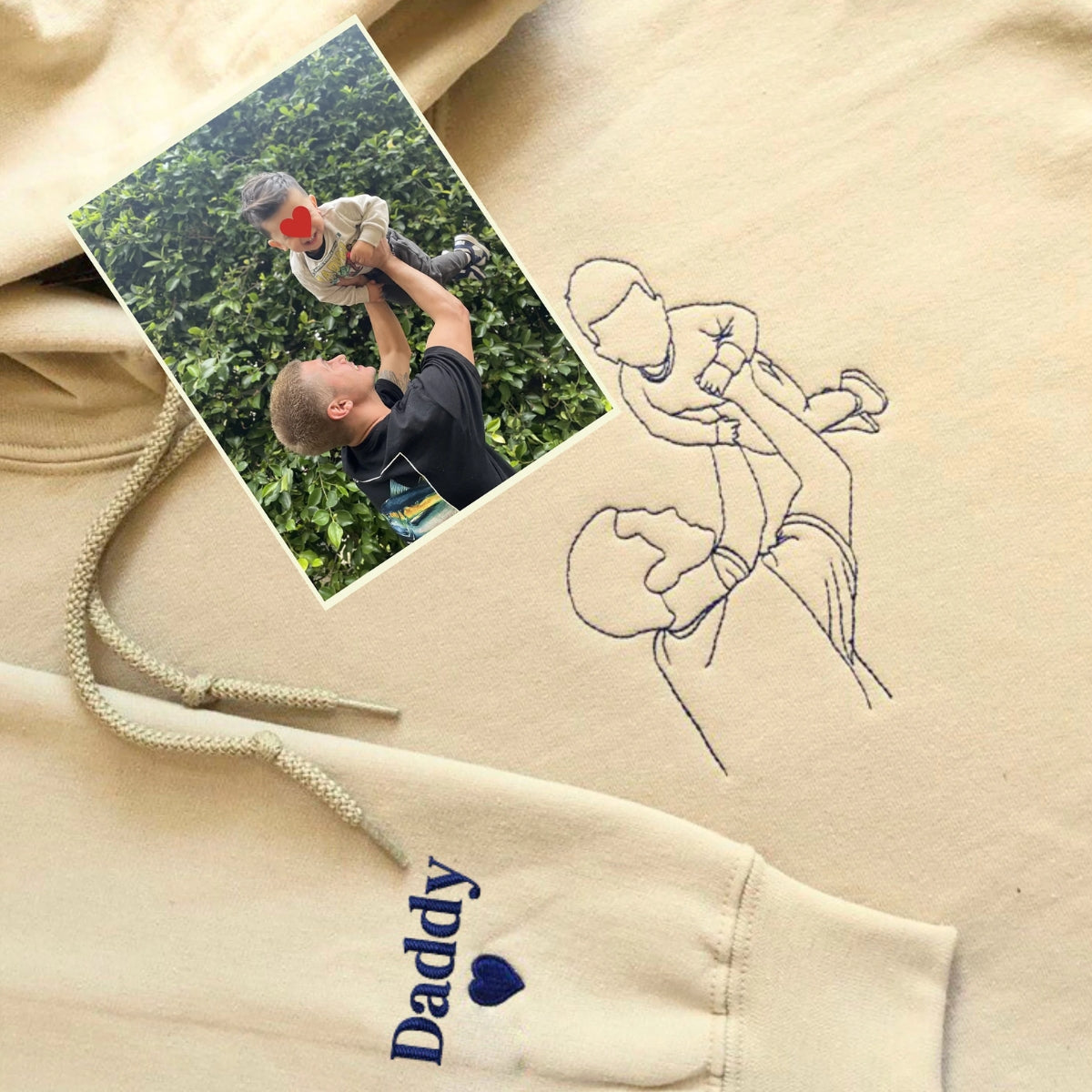 Personalized Embroidered Dad & Kids Portrait from Photo Hoodie Custom Gift For Dad, Mom, Couple