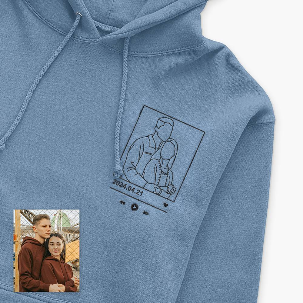 Custom Embroidered Spotify Hoodie Personalized Couple Photo Portrait Outline Music Album Hoodie