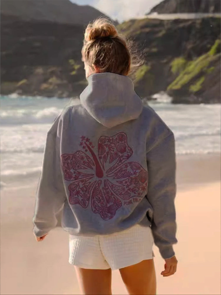 Women's Aesthetic Hawaii Hibiscus Graphic Printed Hoodie