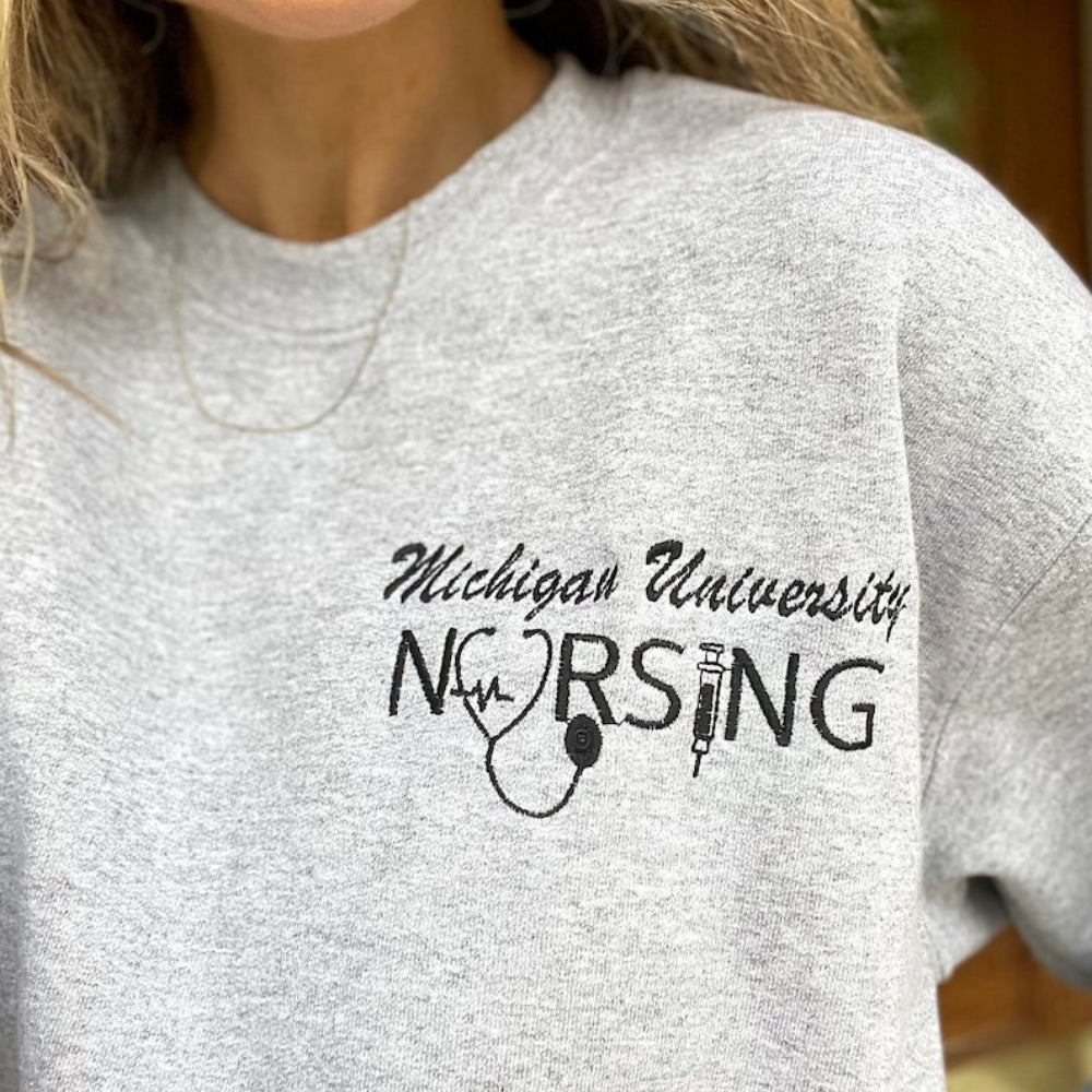 Custom Embroidered Nursing University Sweatshirt Unique Nurse College Grad Sweatshirt