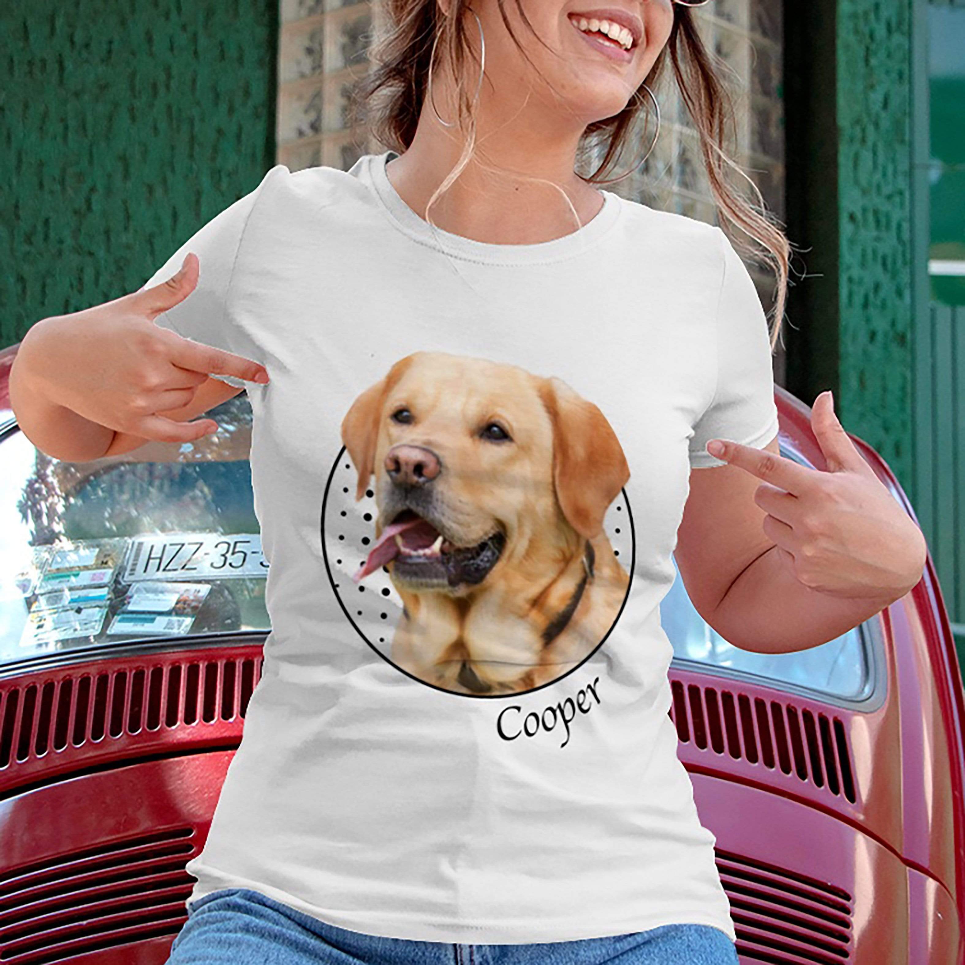 Custom Pet Portrait from Photo & Name T-Shirt Unique Gift for Dog Mom & Dad