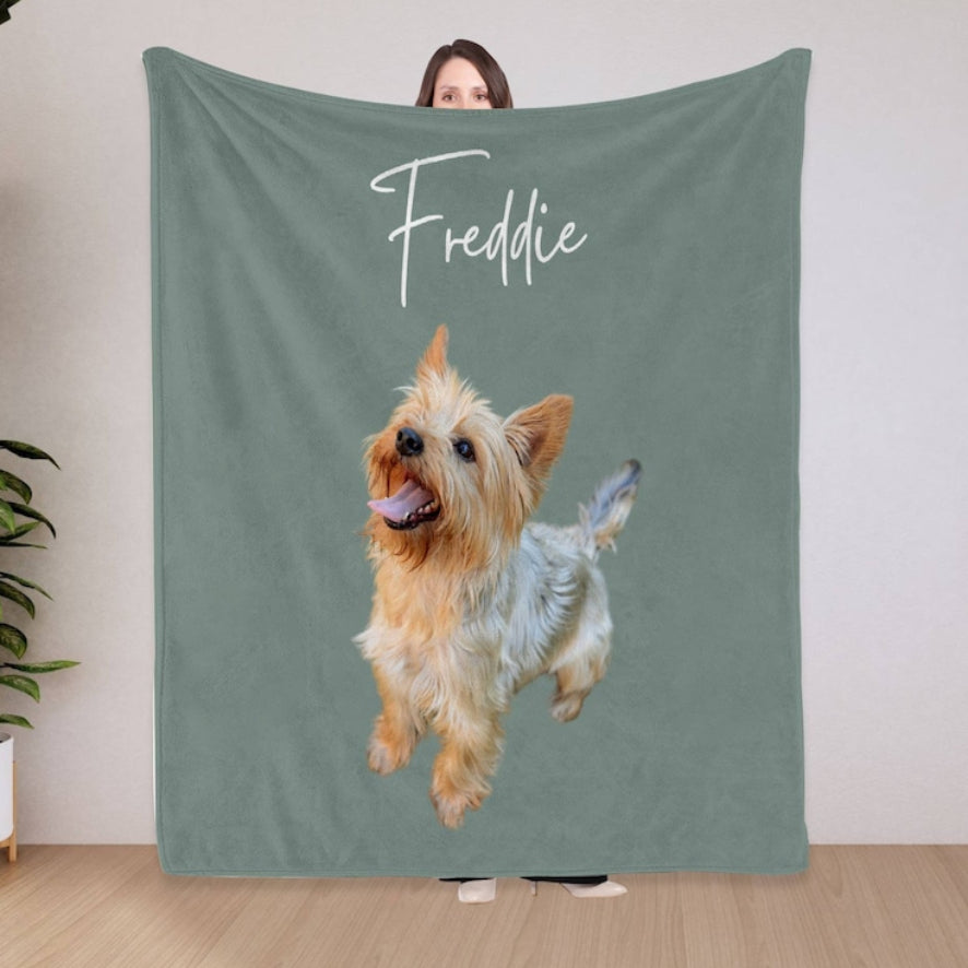 Custom Pet Blanket Personalized Pet Photo Portrait Bedding Blanket with Text