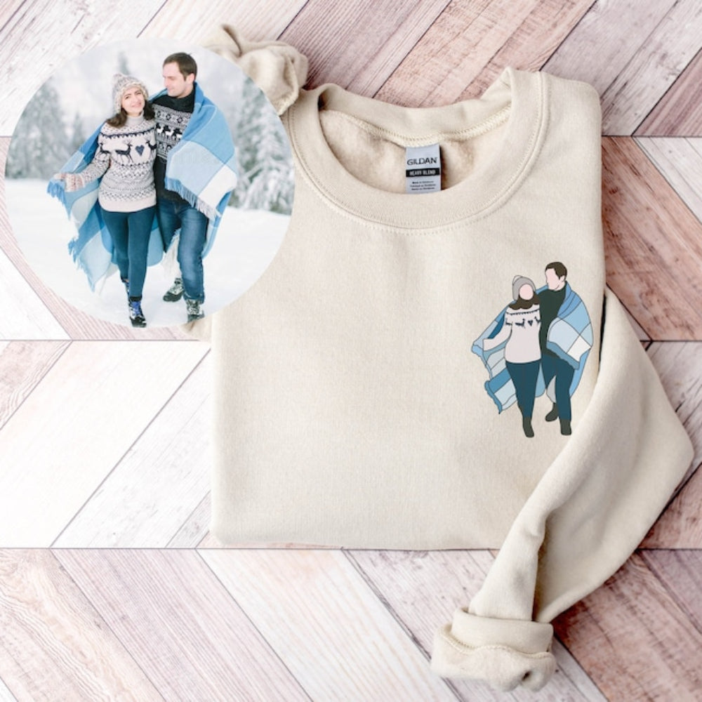 Custom Couple Sweatshirt Embroidered Couple Photo Portrait Sweatshirt Gift