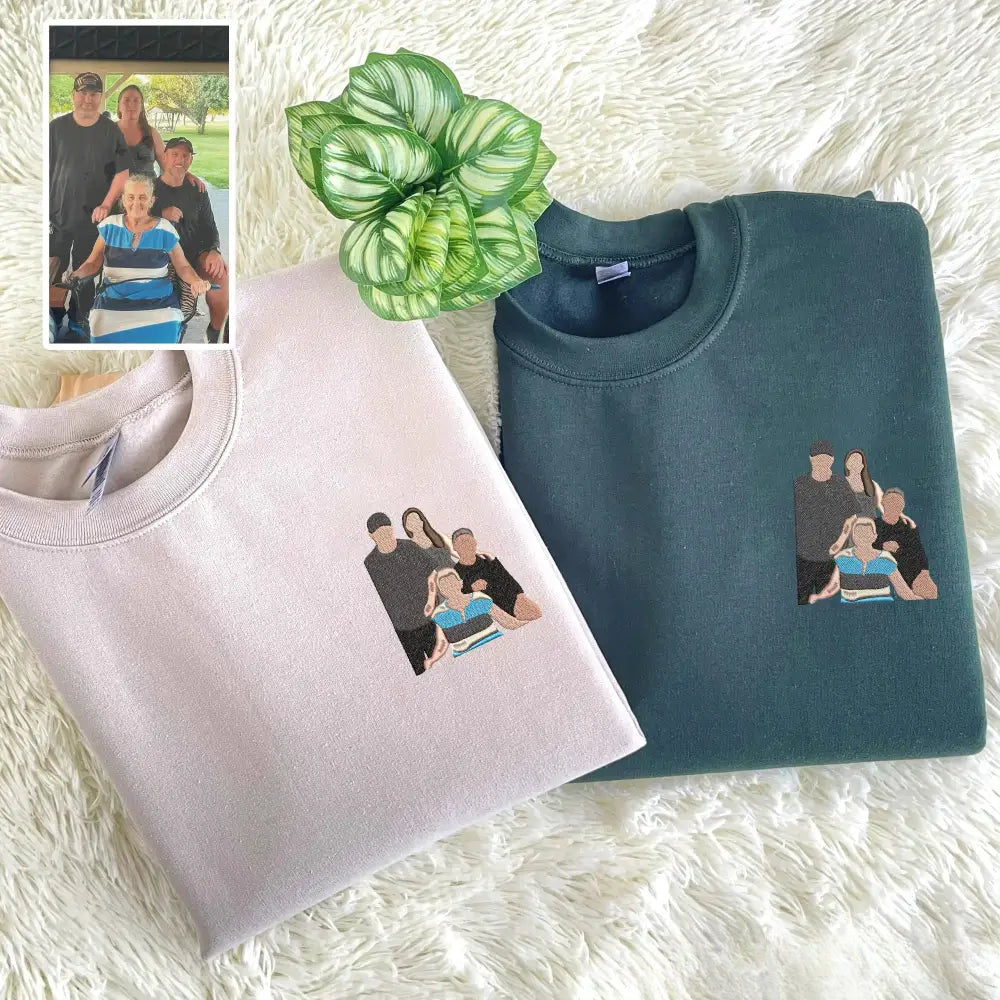 Personalized Embroidered Family Sweatshirt Custom Couple Portrait from Photo Sweatshirt Unique Gift for Family