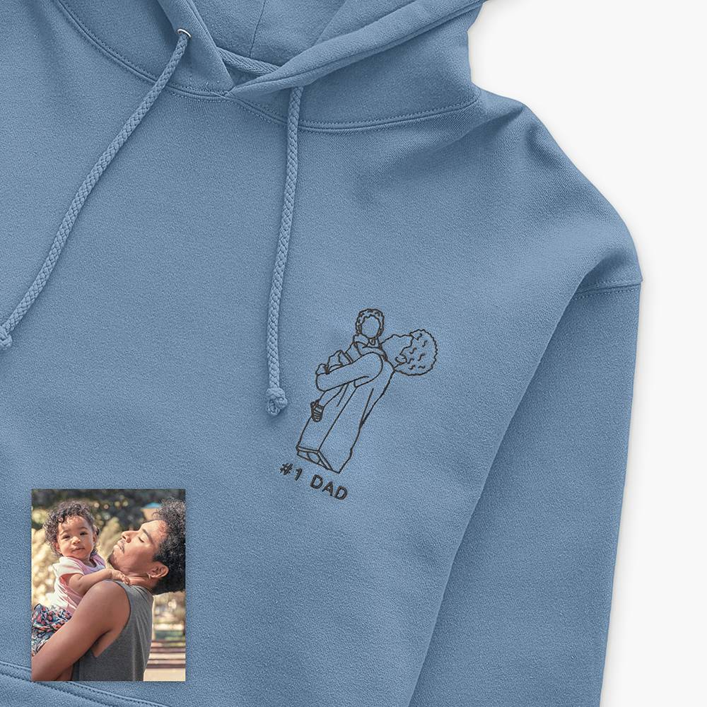 Custom Couple Outline Hoodie Embroidery Family Portrait from Photo Hoodie Unique Gift for Dad & Family