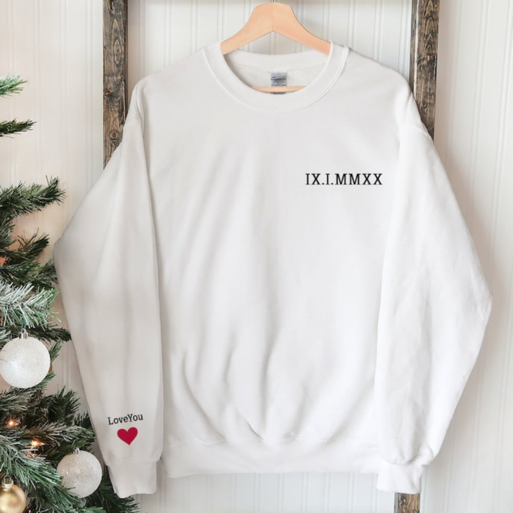 Custom Couple Sweatshirt Personalized Roman Numeral/Date Printed Sweatshirt