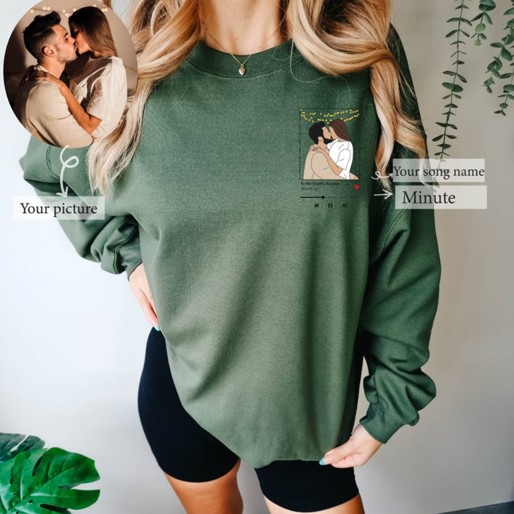 Custom Couple Portrait From Photo with Music Album Printed Sweatshirt