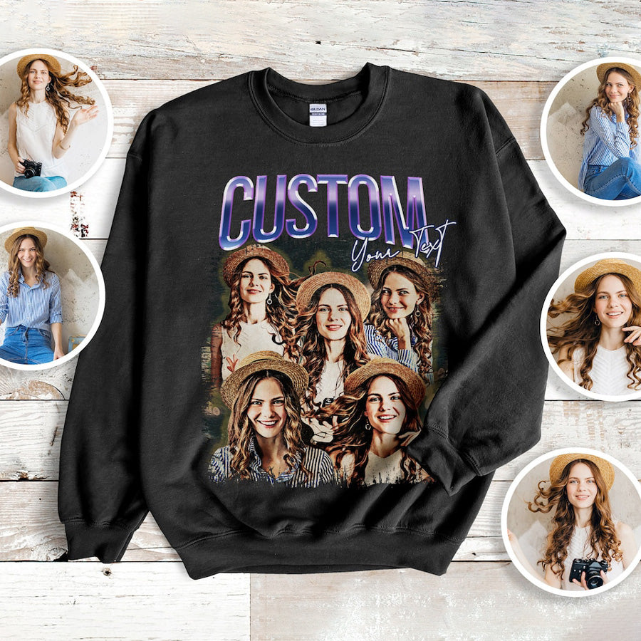 Personalized Vintage Bootleg Rap Sweatshirt Personalized Add Your Photo And Text Pullover