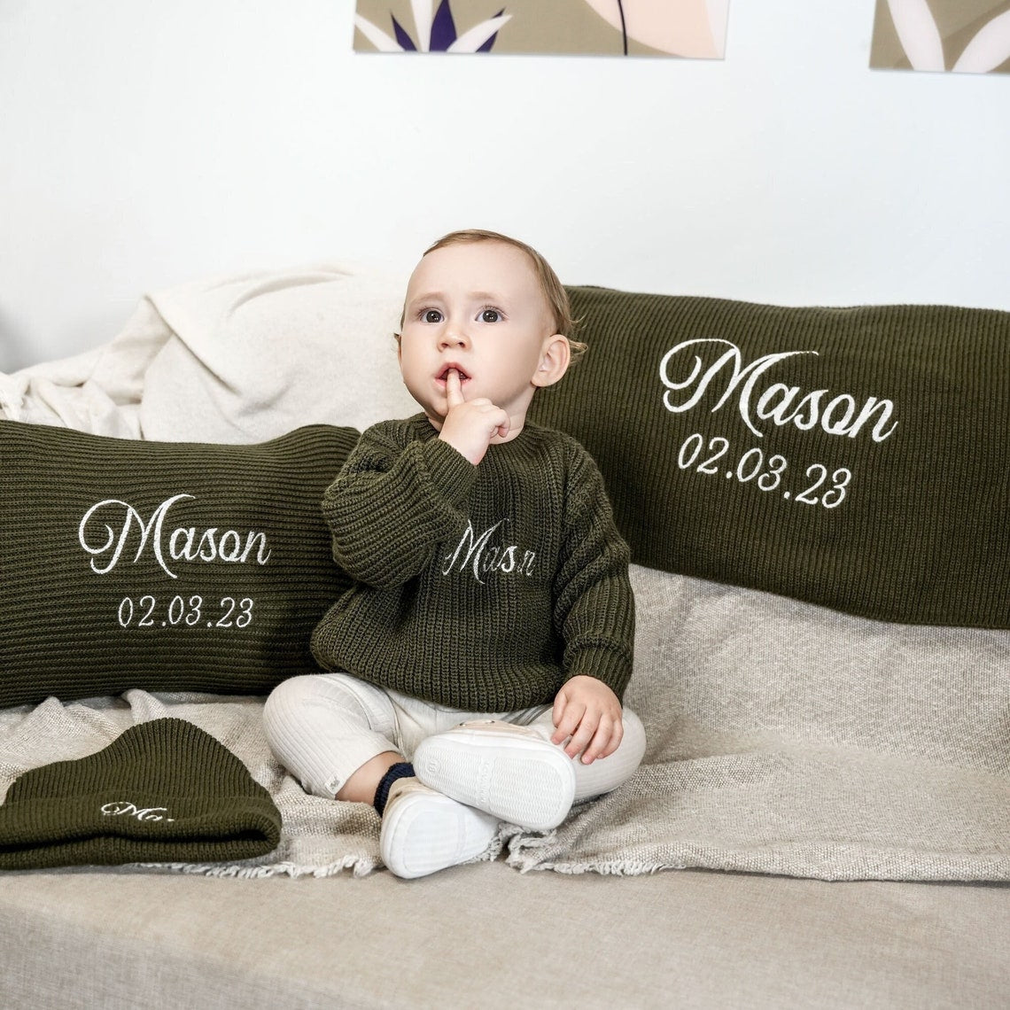 Custom Baby Embroidered Sweater Personalized Newborn Name Knitted Sweater