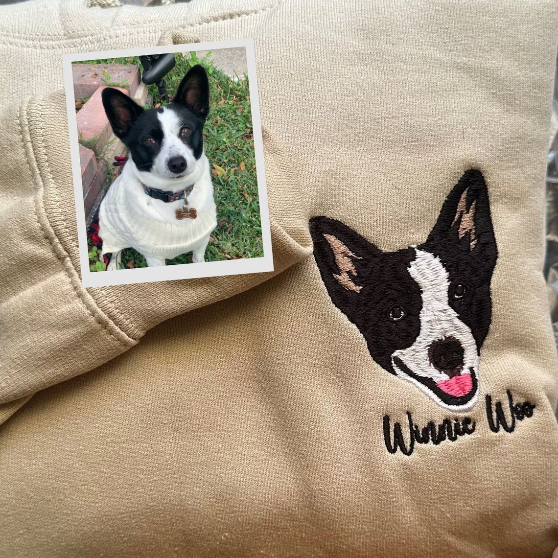 Personalized Pet Hoodie Embroidered Dog Portrait from Photo Sweatshirt Unique Gift for Pet Lover