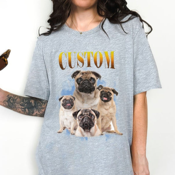 Custom Vintage Dog Bootleg Shirt Unique Pet Photo & Name Tee Gift for Dog Mom