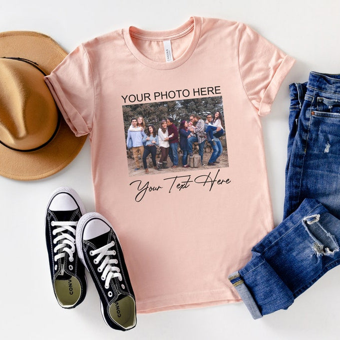 Custom Photo Text Shirt Personalized Family & Couple Photo Tee Gift for Birthday