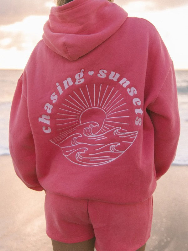 Preppy Chasing Sunsets Printed Cotton Hoodie