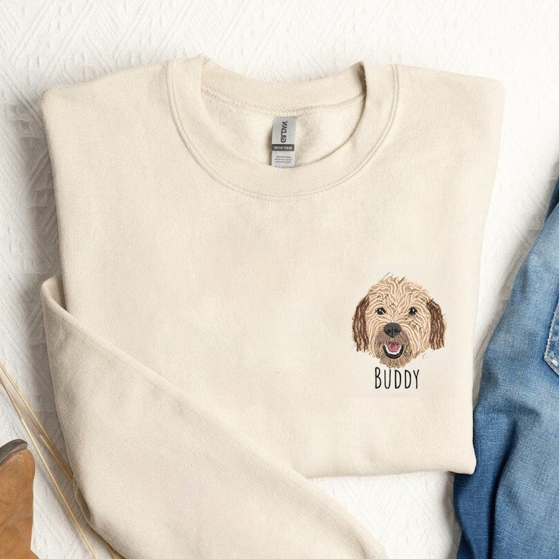 Custom Embroidered Pet Sweatshirt Dog Photo Portrait Sweatshirt Gift for Pet Lovers