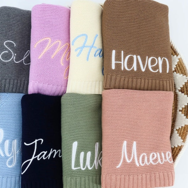 Personalized Baby Blanket Embroidered Knit Newborn Baby Name Blanket