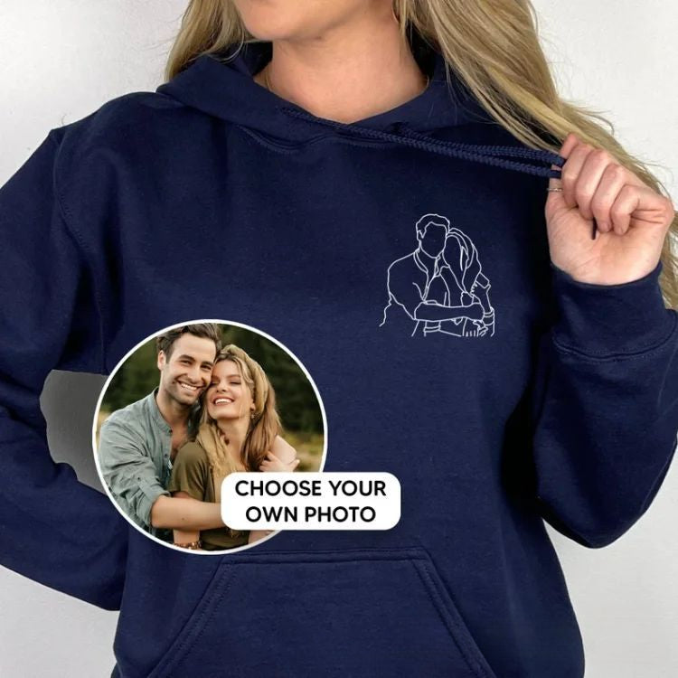 Customized Couple Hoodie Portrait Outline from Photo Printed Hoodie Gift for Couple & Lover