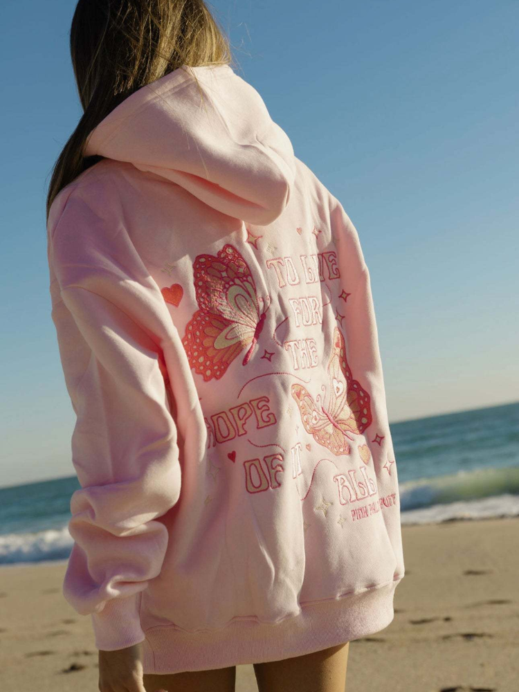 Oversized Pink To Live For the Hope of it All Printed Hoodie