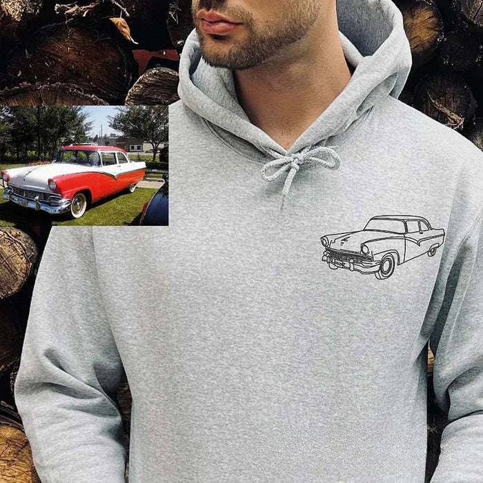 Customized Embroidered Car Hoodie Personalized Car Outline from Photo Hoodie Gift For Auto Lovers