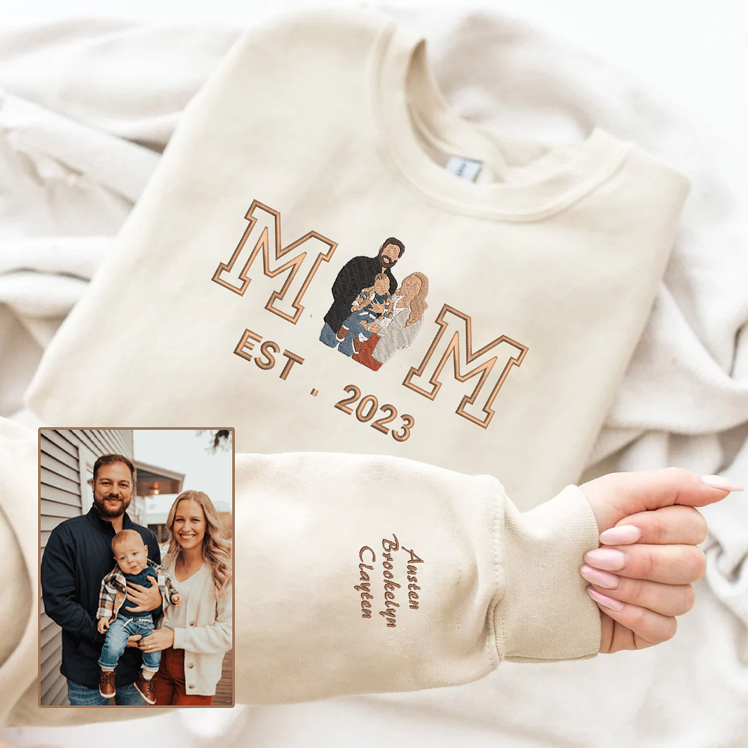 Personalized Mom Sweatshirt Custom Family Photo Portrait Est Year Sweatshirt Gift for Mother's Day