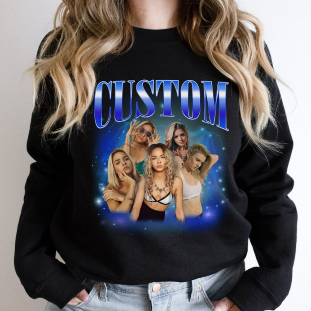 Personalized 90s Bootleg Rap Sweatshirt Personalized Add Your Photo And Text Crewneck