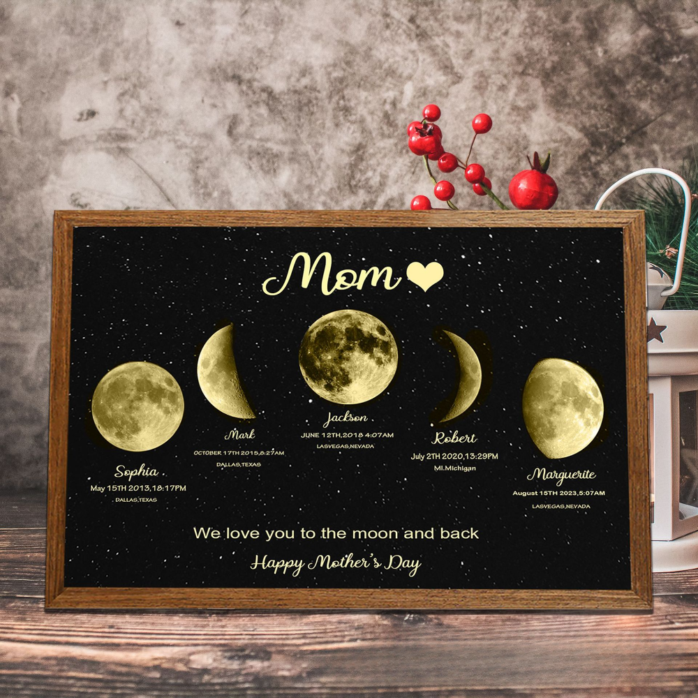 Custom Moon Phase Frame With Text & Date- Custom Art Frame for Mom/Mommy's Universe