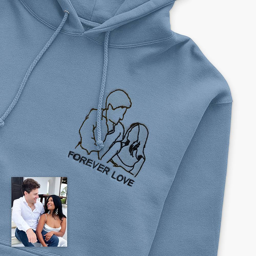 Embroidered Couple Hoodie Custom Couple Photo Portrait Hoodie Gift for Lover & Family