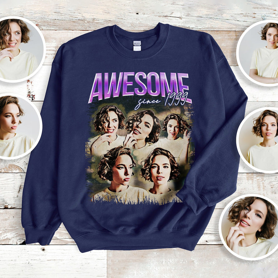 Personalized Vintage Bootleg Rap Sweatshirt Personalized Add Your Photo And Text Pullover