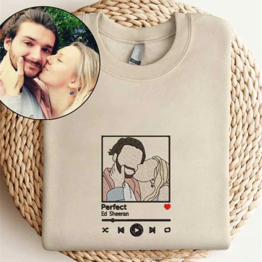 Personalized Embroidered Couple Portrait from Photo Music Album Sweatshirt