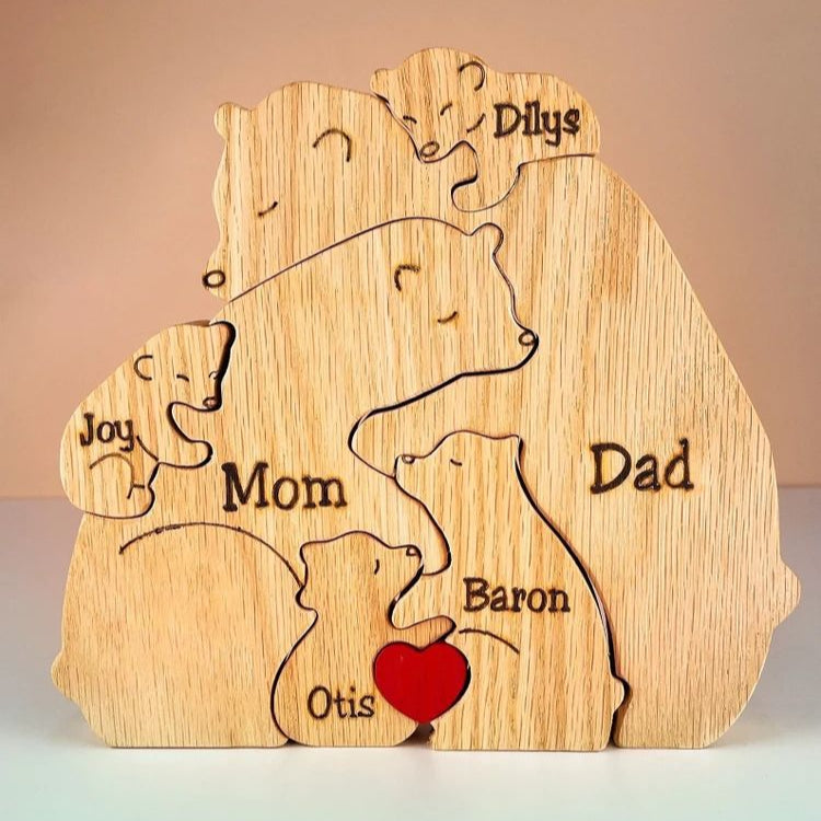 6 Sets Wooden Bears Family Custom Names Puzzle Home Decor Christmas Gifts For Family