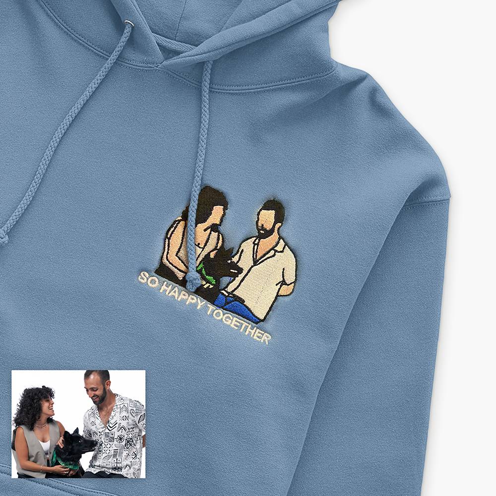 Custom Embroidery Hoodie Personalized Couple Portrait from Photo Hoodie Unique Gift for Lover & Family