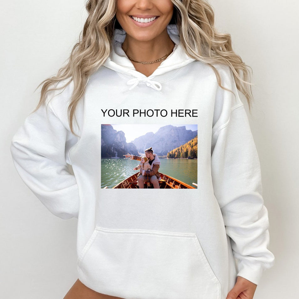 Personalized Add Your Own Photo & Text Hoodie Custom Photo Pullover Gift for Friend & Family