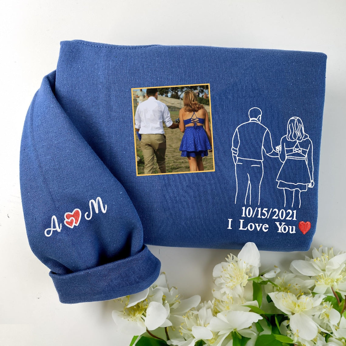 Custom Embroidered Couple Hoodie Custom Family Photo Portrait Pullover Gift For Friends & Family