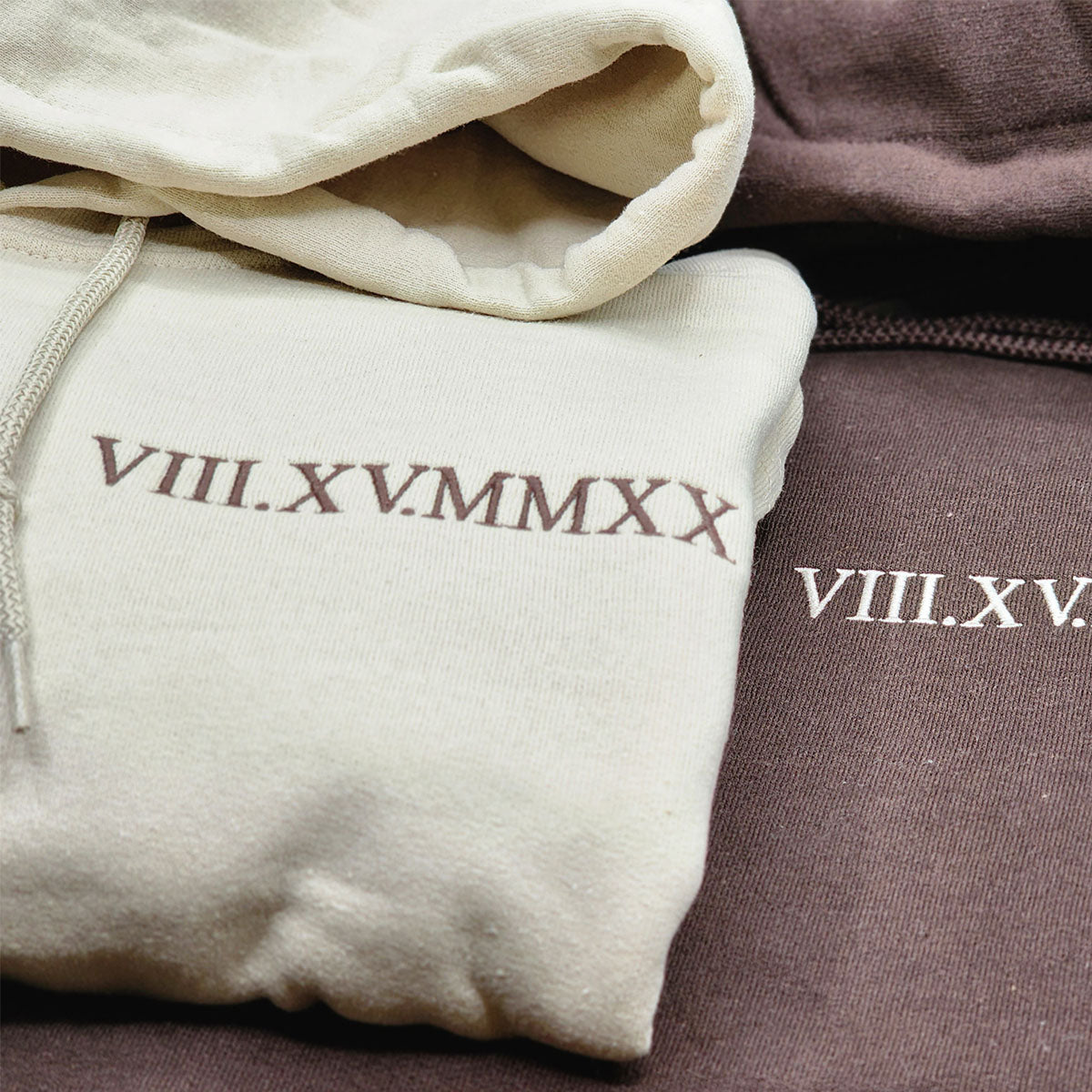 Customized Embroidered Roman Numerals Hoodie with Text on Sleeve Couple Gift for Lovers