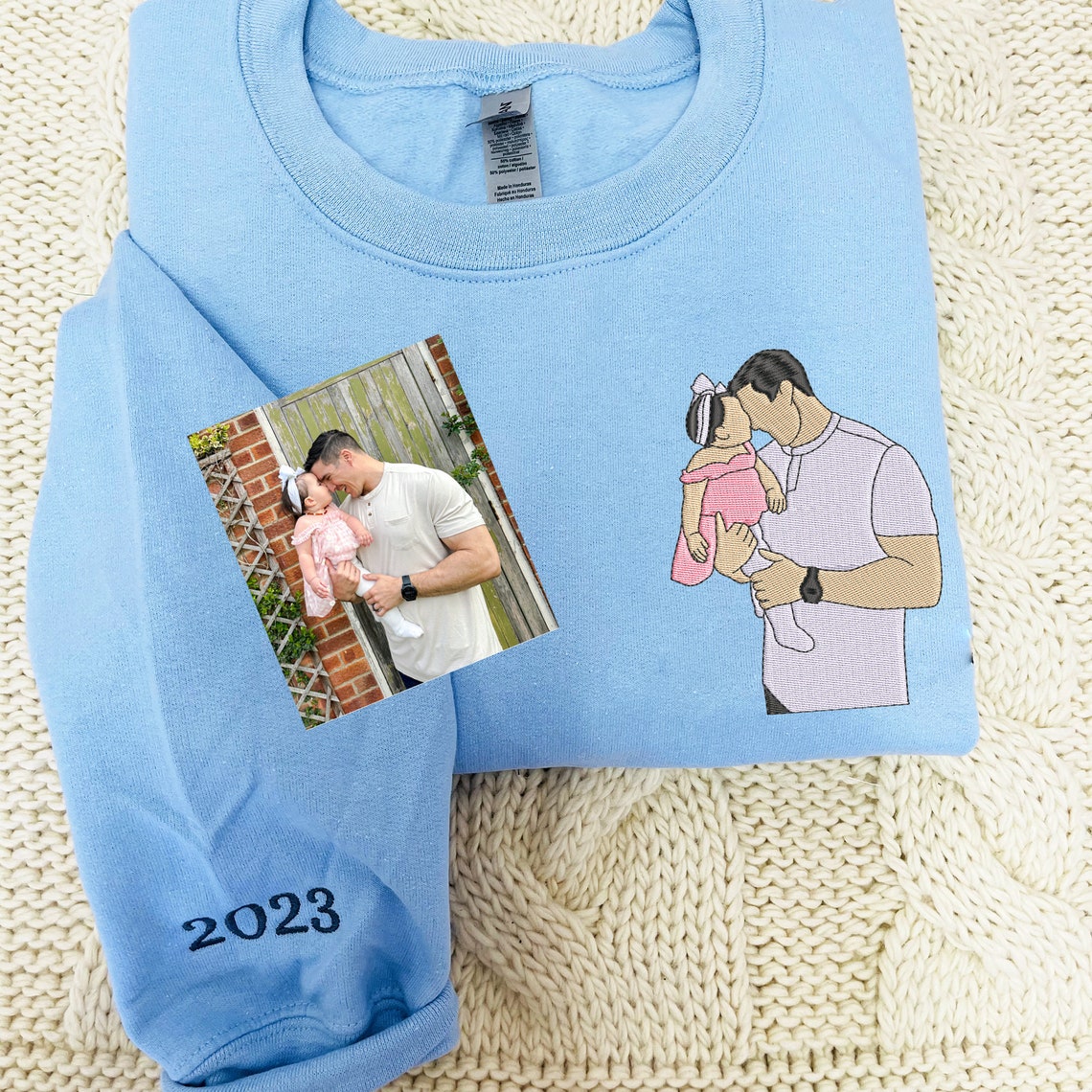 Custom Couple Sweatshirt Embroidered Couple Photo Portrait Sweatshirt Gift