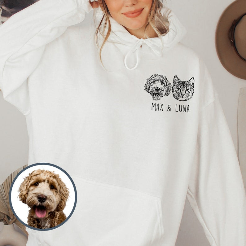 Personalized Cat Hoodie Custom Pet Portrait from Photo Printed Hoodie Custom Gift For Pet Lovers