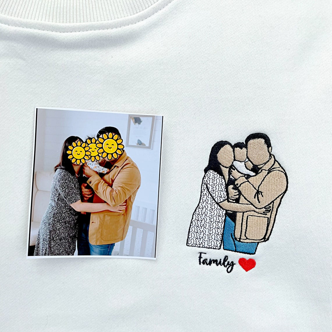 Personalized Embroidered Family Sweatshirt Custom Couple Portrait from Photo Sweatshirt Unique Gift for Family