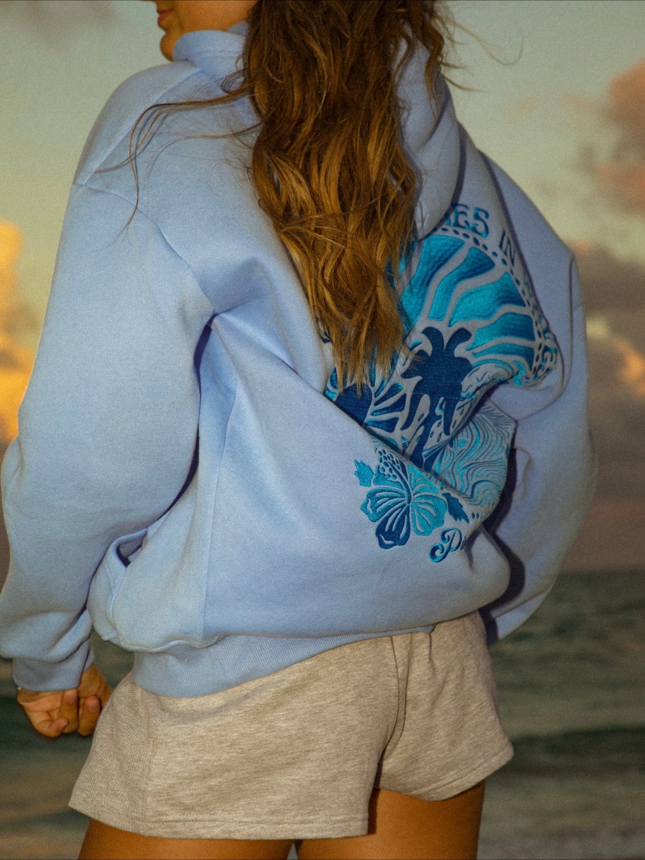 Preppy Everything Comes in Waves Graphic Printed Hoodie