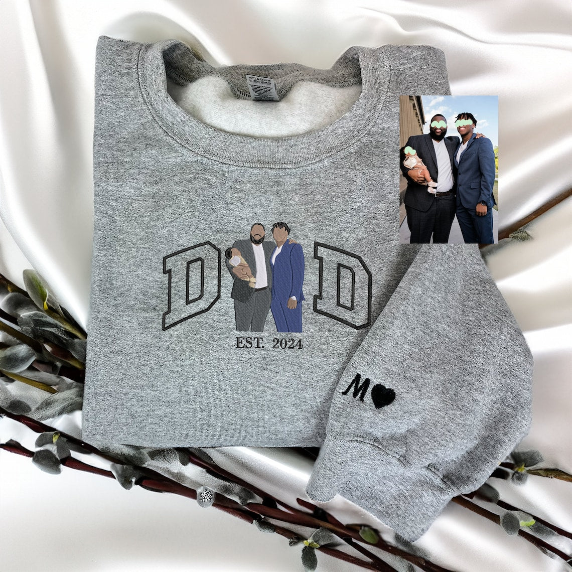 Custom Dad Sweatshirt Embroidered Family Portrait from Photo Sweatshirt Personalized Gift for Father's Day