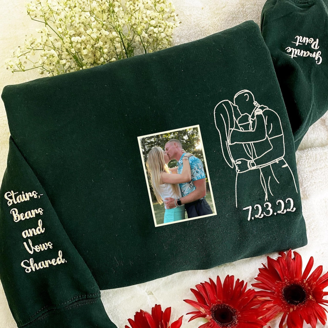 Custom Embroidered Couple Hoodie Custom Family Photo Portrait Pullover Gift For Friends & Family