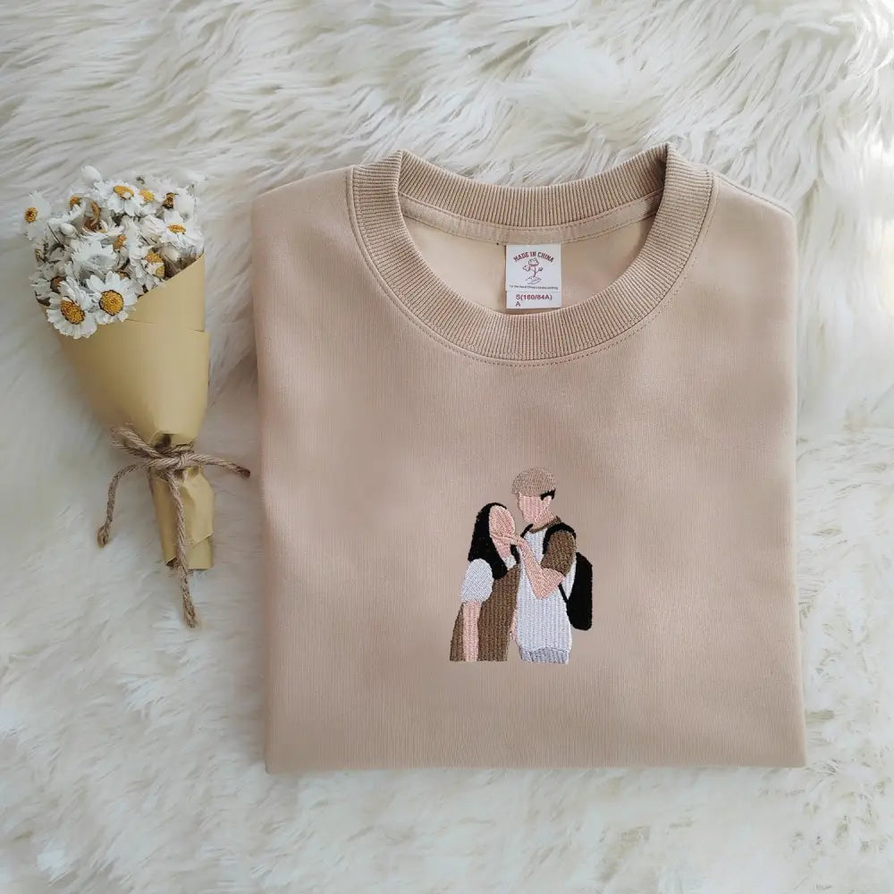 Custom Couple Portrait Sweatshirt Embroidered Couple Photo Sweatshirt Unique Gift for Anniversary