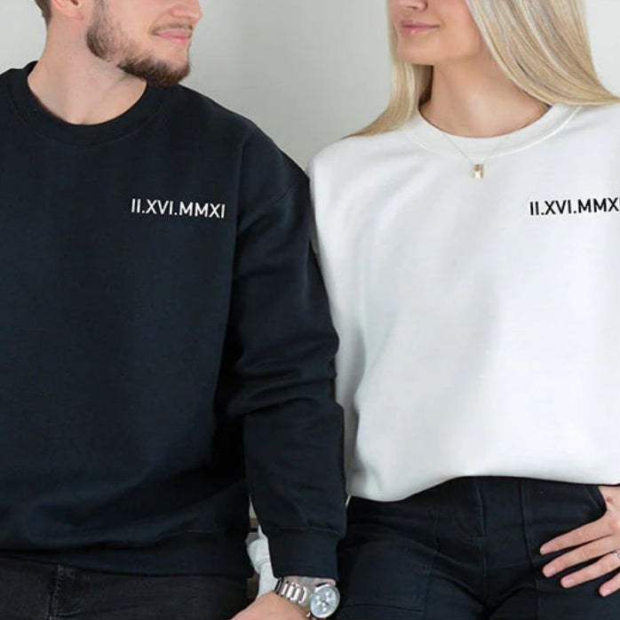 Custom Embroidered Roman Numerals Sweatshirt Unique Gift for Friends Family