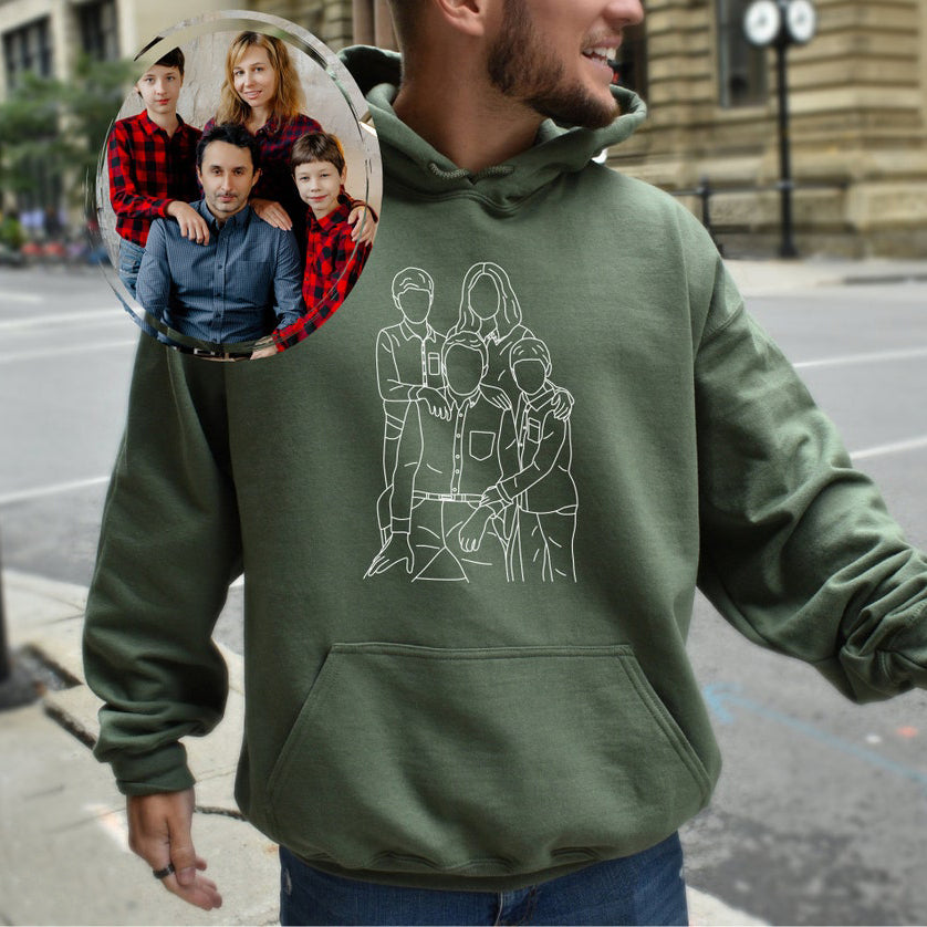 Custom Embroidered Hoodie Personalized Family Portrait from Photo Hoodie