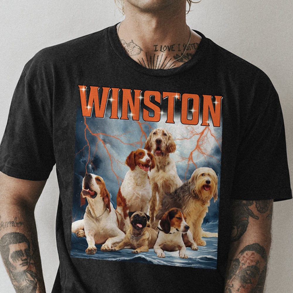 Custom Vintage Dog Bootleg Rap Shirt Personalized Add Your Own Pet Photo Tee