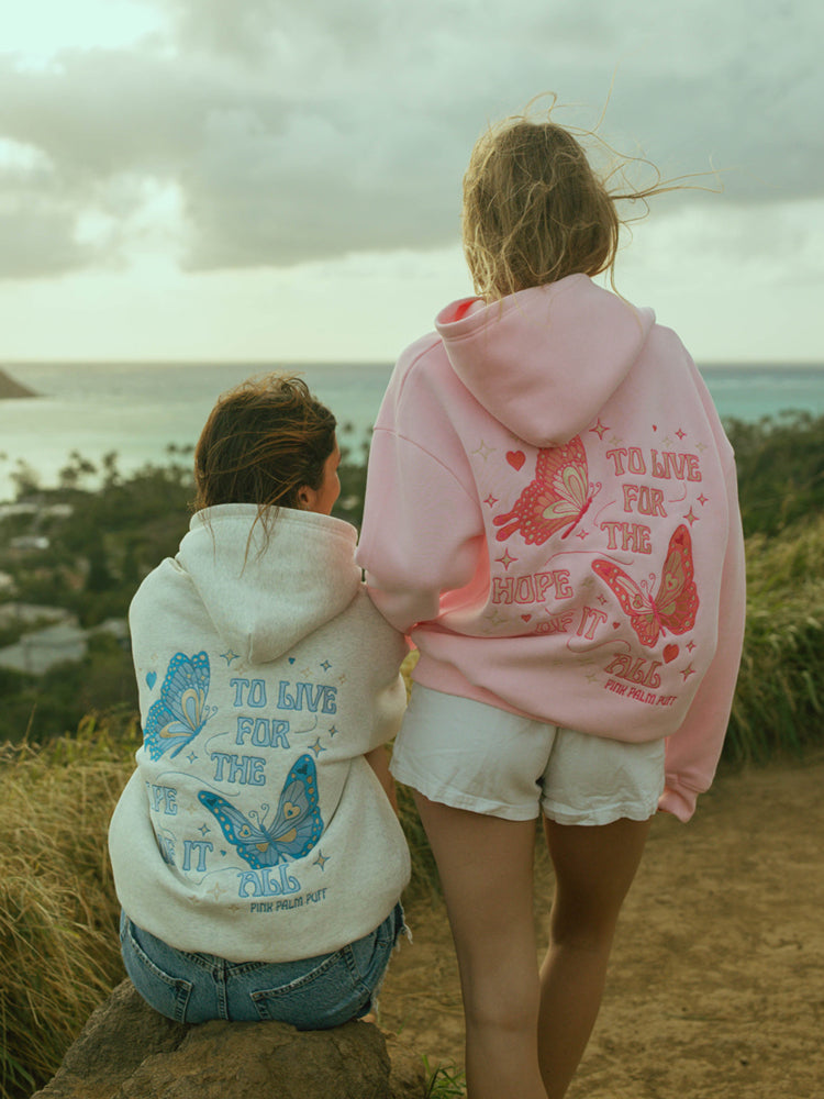 Oversized Pink To Live For the Hope of it All Printed Hoodie